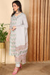 Plus Size Sea Green Pure Cotton Floral Printed Straight Suit Set